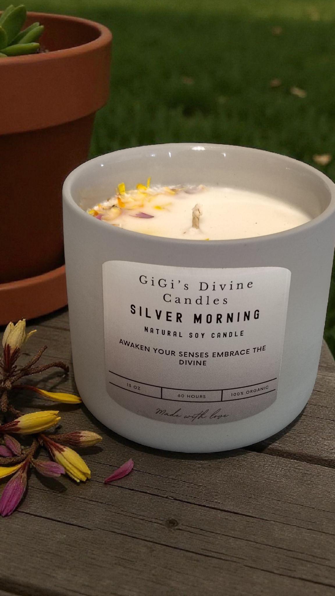 Silver Morning Soy Candle| Sea Salt Orchid , Citrus| Gray Ceramic Jar| Clean Fresh Scent
