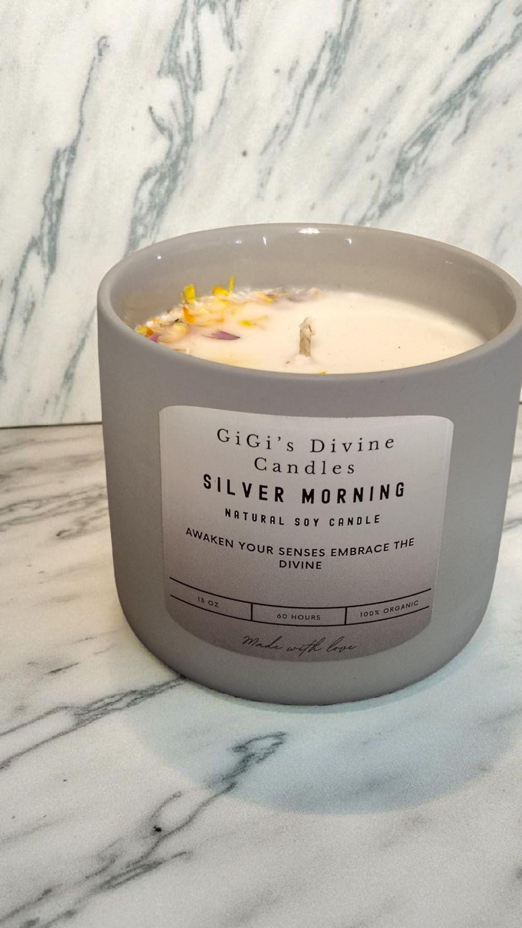 Silver Morning Soy Candle| Sea Salt Orchid , Citrus| Gray Ceramic Jar| Clean Fresh Scent