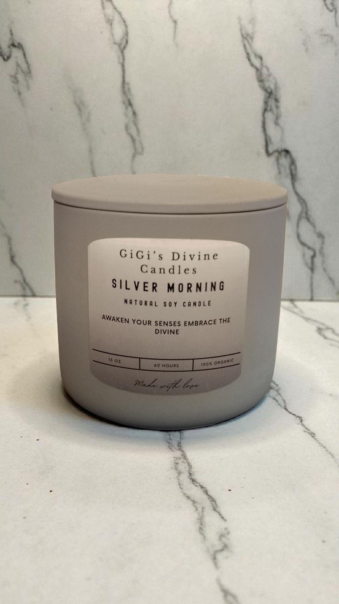 Silver Morning Soy Candle| Sea Salt Orchid , Citrus| Gray Ceramic Jar| Clean Fresh Scent