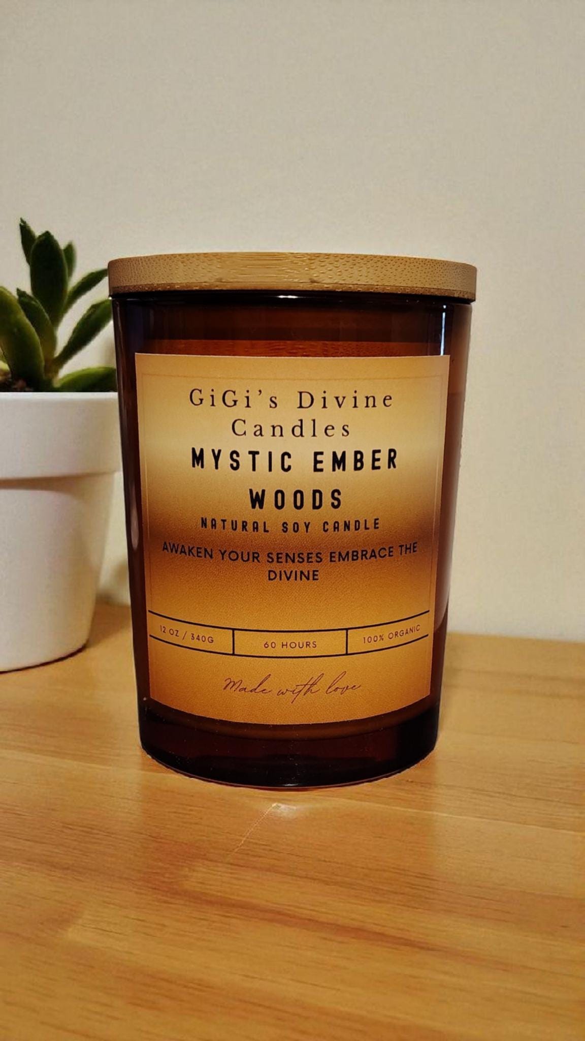 Mystic Ember Candle- 12 oz jar |Amber, Cashmere & Sweet Tobacco| Warm Woodsy Scent|
