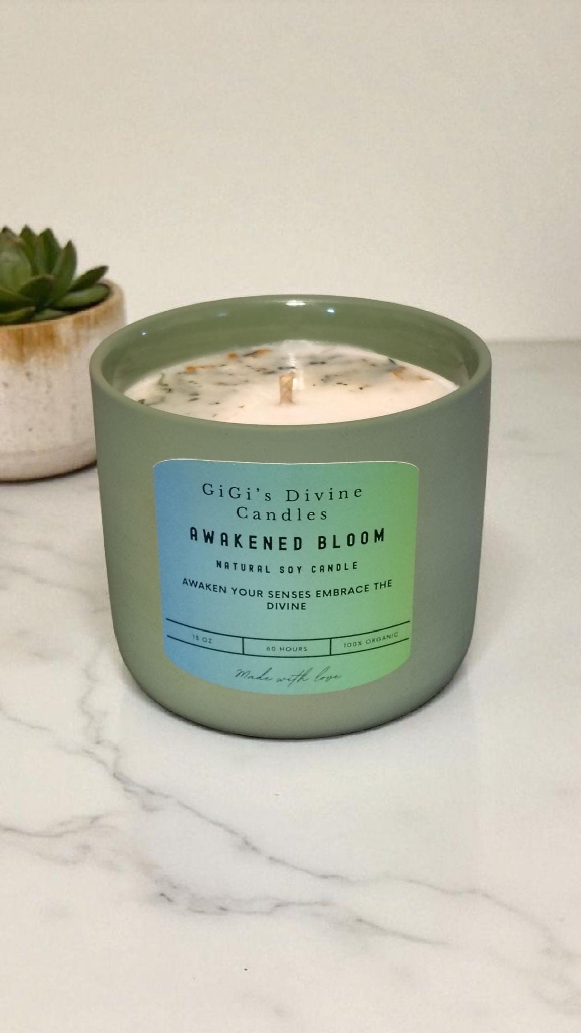 Awakened Bloom Soy Candle| Eucalyptus, Lavender & Vanilla| 13.5 oz Ceramic Jar| Hand-Poured Relaxation Candle