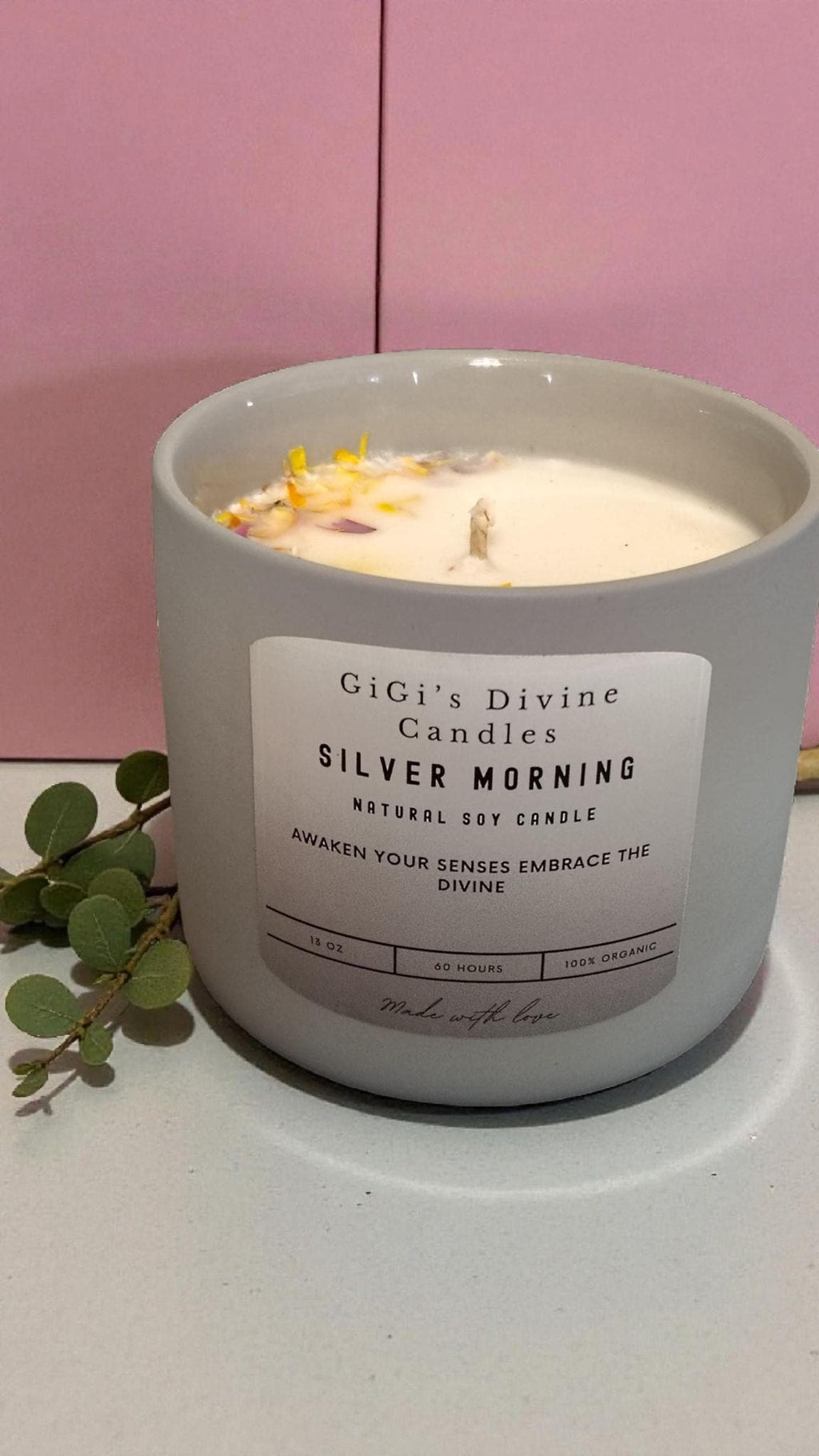 Silver Morning Soy Candle| Sea Salt Orchid , Citrus| Gray Ceramic Jar| Clean Fresh Scent