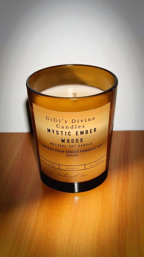 Mystic Ember Candle- 12 oz jar |Amber, Cashmere & Sweet Tobacco| Warm Woodsy Scent|