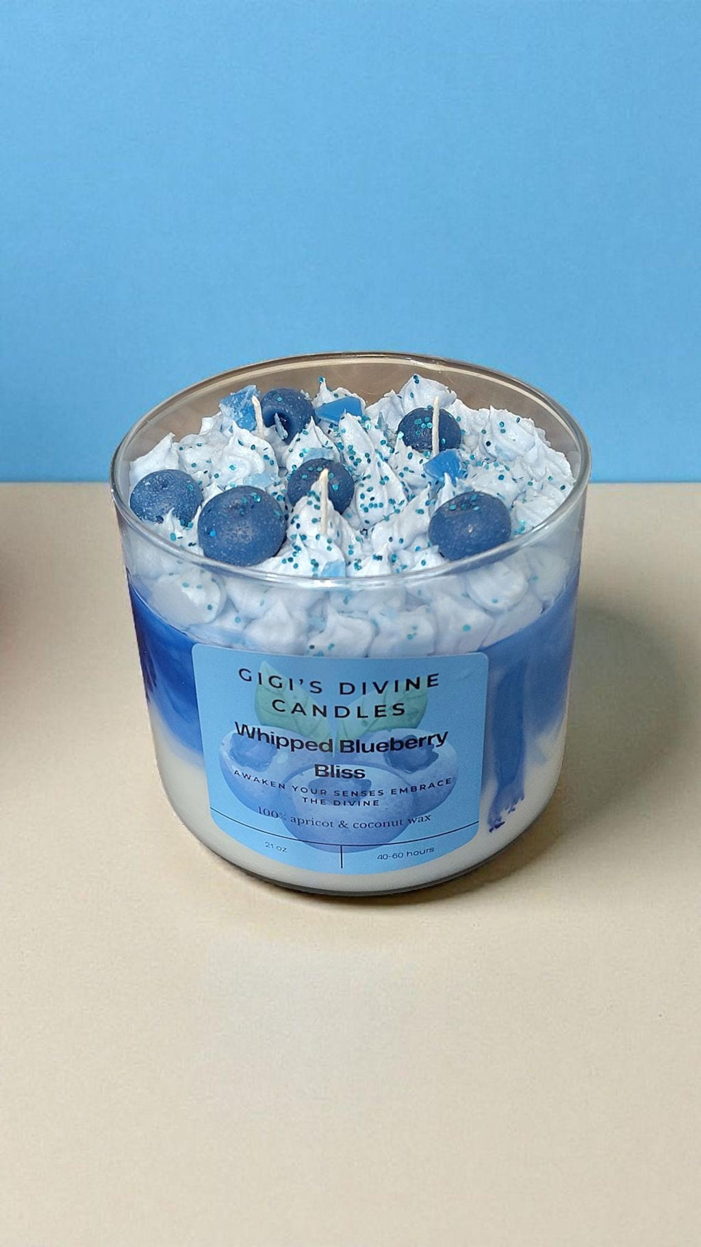 Whipped Blueberry Bliss | Blueberry Cheescake, Strawberry Cream & Vanilla| 21 oz 3-Wick Glass Candle|