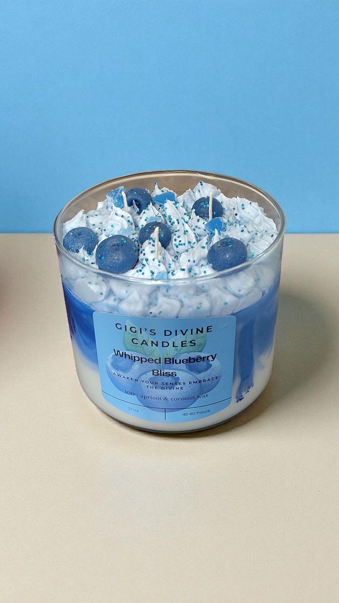 Whipped Blueberry Bliss | Blueberry Cheescake, Strawberry Cream & Vanilla| 21 oz 3-Wick Glass Candle|